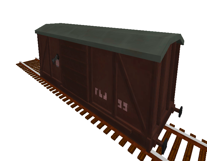 A screenshot of the technic train charger wagon on a track on a transparent background.